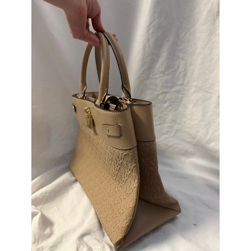Michael Kors Gramercy Satchel Embossed Purse Beige Tan GS